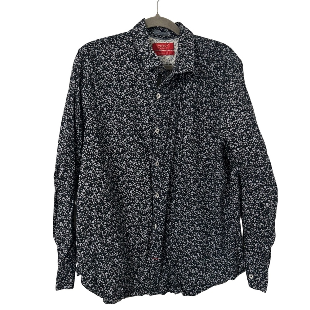 Blue Leaf Floral Button Down Shirt Bruno Milano Italian Modern Fit Top Men’s XL!